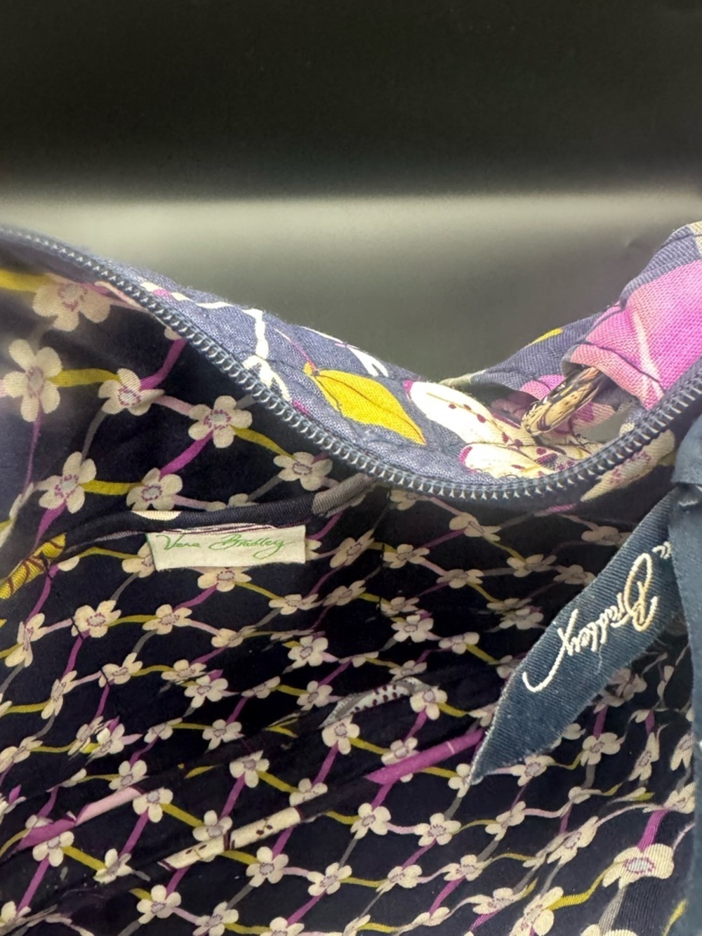 Vera Bradley Quilted Floral Crossbody Bag Navy Pink Yellow Boho - Picture 3 of 3